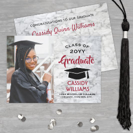 Red and White Marble Class Year Studenten Photo Inbjudningar