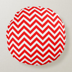 Red and White Medium Storlek Chevron Rand Rund Kudde