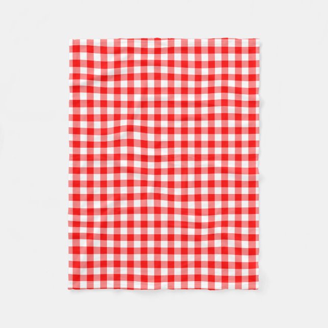 Red and White Medium Storlek Gingham Checks Fleecefilt (Framsidan)