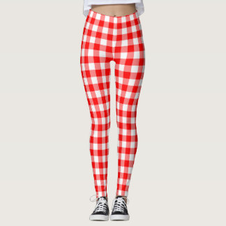Red and White Medium Storlek Gingham Checks Leggings