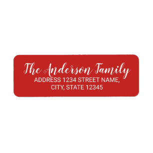 Red and White Modern Calligraphy Family Namn Returadress Etikett