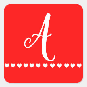 Red and White Monogram Initial Fyrkantigt Klistermärke