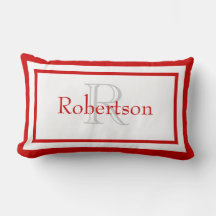 Red and White Monogram Namn Keepsaké Pillow