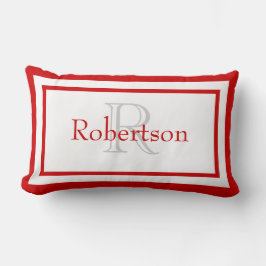 Red and White Monogram Namn Keepsaké Pillow Lumbarkudde