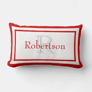 Red and White Monogram Namn Keepsaké Pillow Lumbarkudde