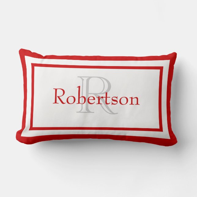 Red and White Monogram Namn Keepsaké Pillow Lumbarkudde (Framsida)