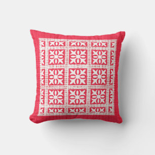 Red and White Mönster Burlap Struktur Helgdag Kudde