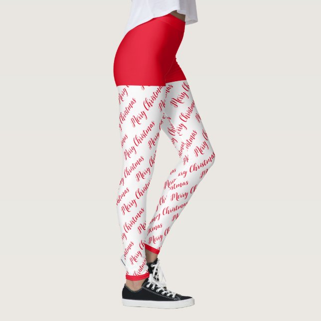 Red and White Mönster Modern God jul Leggings (Höger)