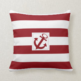 Red and White Nautical Rand med Anchor Kudde