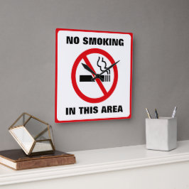 Red and White No Smoking Fyrkantig Klocka