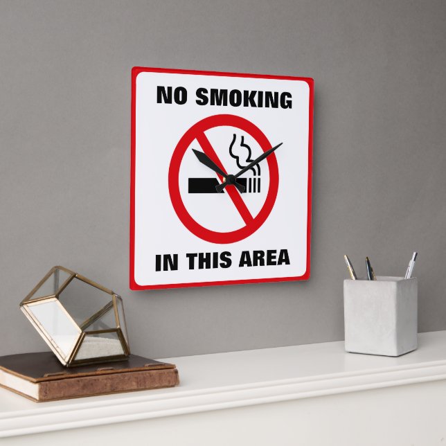 Red and White No Smoking Fyrkantig Klocka (Kontor)