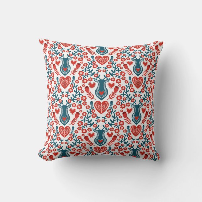 Red and White Nordic Stil Hjort Cushion Kudde (Framsida)