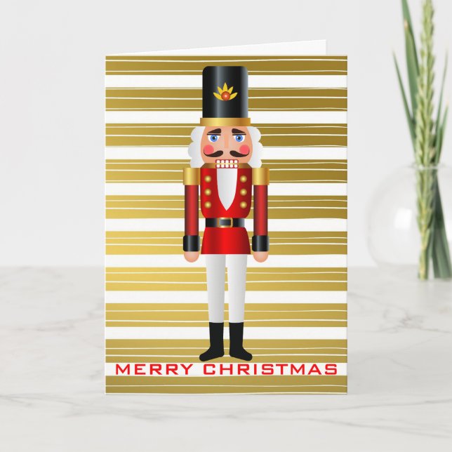 Red and White Nutcracker Guld Rand personalize Helgkort (Framsida)