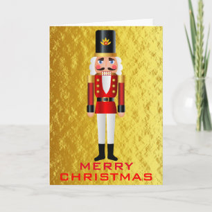 Red and White Nutcracker på Faux Guld Background Helgkort
