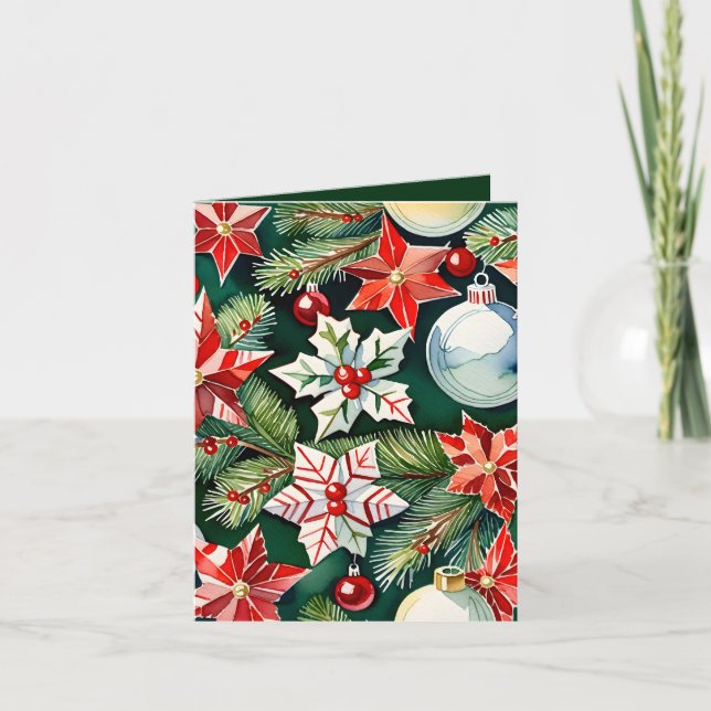 Red and White Ornament Photo & Craft jul Kort (Framsida)