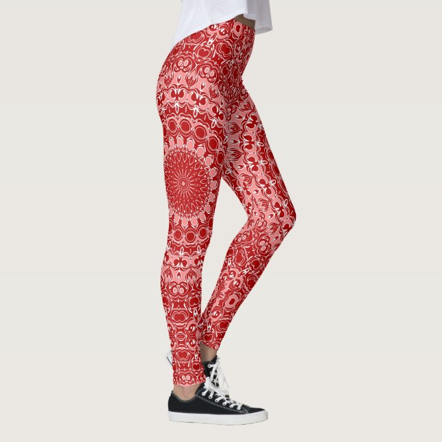 Red and White Ornamental Mandala Mönster Leggings (Höger)