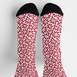 Red and white patterned socks in red leaf 