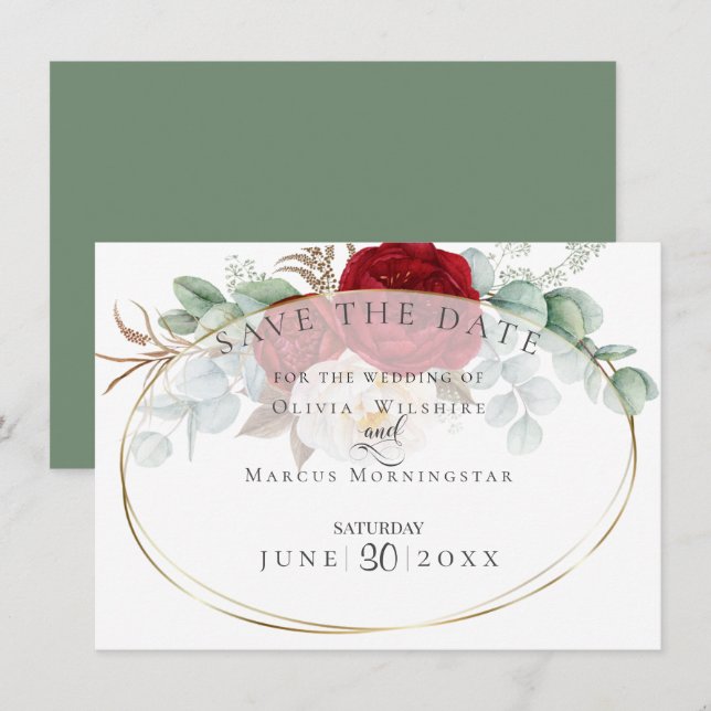 Red and White Peonies with Eucalyptus Löv Inbjudningar (Fram/baksida)