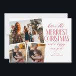 Red and White Photo Collage Merriest jul Inbjudningar<br><div class="desc">Sprid helgdag cheer med vår personlig julkort med en festiv fotokollage! Den här eleganten visar tre av dina favoritfoton som är inramade i ett klassiskt rött och vitt färg-schema. Perfekt för att dela speciella minnen med familj och vänner. Med detta kort kombineras modernt stil med en tidlös helgdag. Anpassa meddelandet...</div>