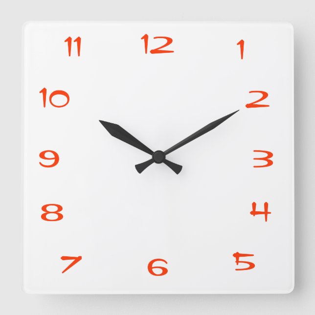 Red and White Plain>Square Kitchen Clock Fyrkantig Klocka (Framsida)