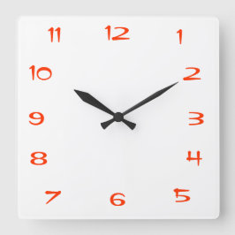 Red and White Plain>Square Kitchen Clock Fyrkantig Klocka