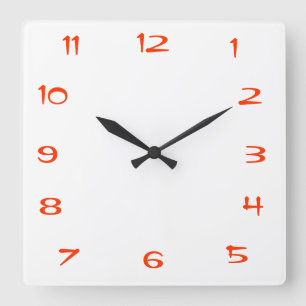 Red and White Plain>Square Kitchen Clock Fyrkantig Klocka