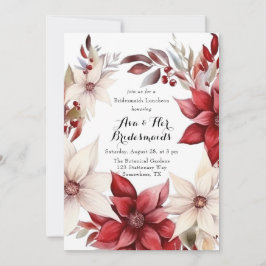 Red and White Poinsettia Wandeans Bridesmaids Lunc Inbjudningar