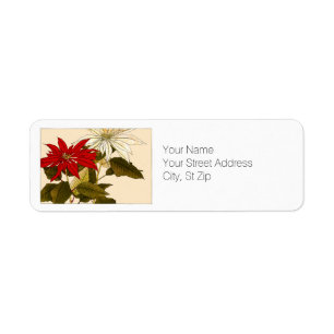 Red and White Poinsettias Botanical Art Adress Returadress Etikett