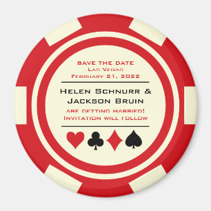 Red and White Poker Chip Casino Spara datum Magnet