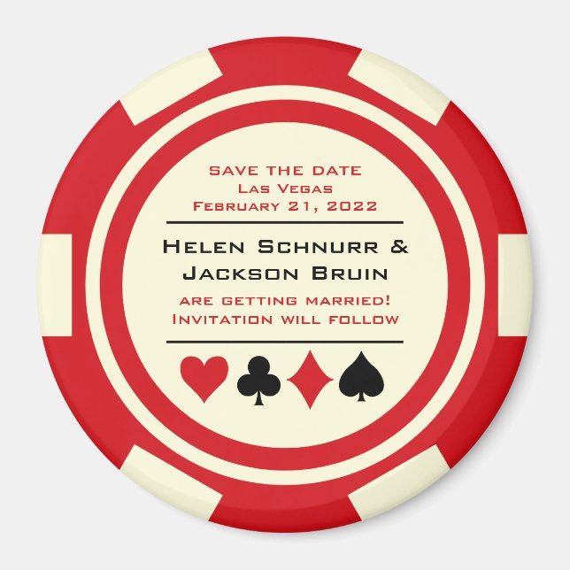 Red and White Poker Chip Casino Spara datum Magnet (Framsidan)