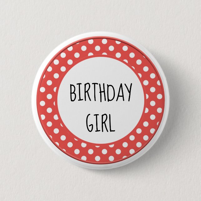 Red and White Polka Dot Child's Birthday Button Knapp (Framsida)