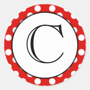 Red and White Polka Dot Monogrammed Sticker Runt Klistermärke