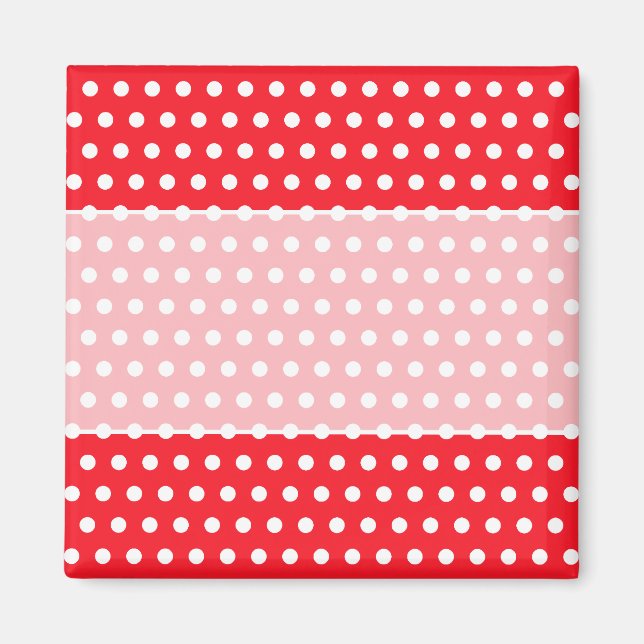 Red and White Polka Dot Mönster. Fläckigt. Magnet (Framsidan)