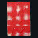Red and White Polka Dot Mönster Personlig Namn Kökshandduk<br><div class="desc">Personlig Bright Red and White Polka Dot Mönster Kitchen Towel</div>