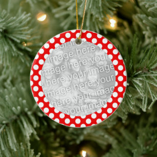 Red and White Polka Dot Photo Julgransprydnad Keramik