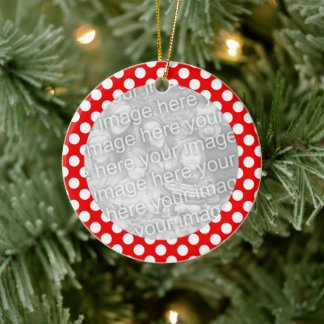 Red and White Polka Dot Photo Julgransprydnad Keramik