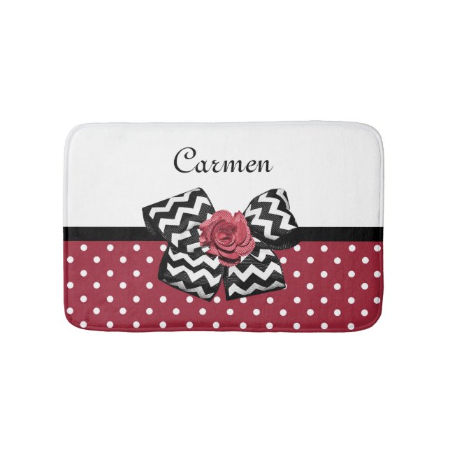Red and White Polka dots Cute Ro Chevron Bow Badrumsmatta (Framsidan)