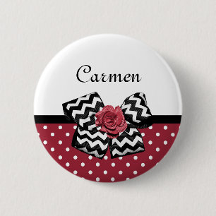 Red and White Polka dots Cute Ro Chevron Bow Knapp