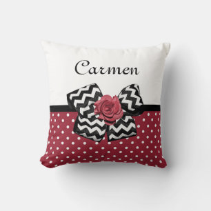 Red and White Polka dots Cute Ro Chevron Bow Kudde