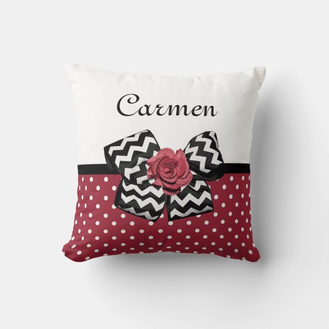 Red and White Polka dots Cute Ro Chevron Bow Kudde (Framsida)