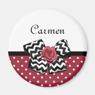 Red and White Polka dots Cute Ro Chevron Bow Magnet