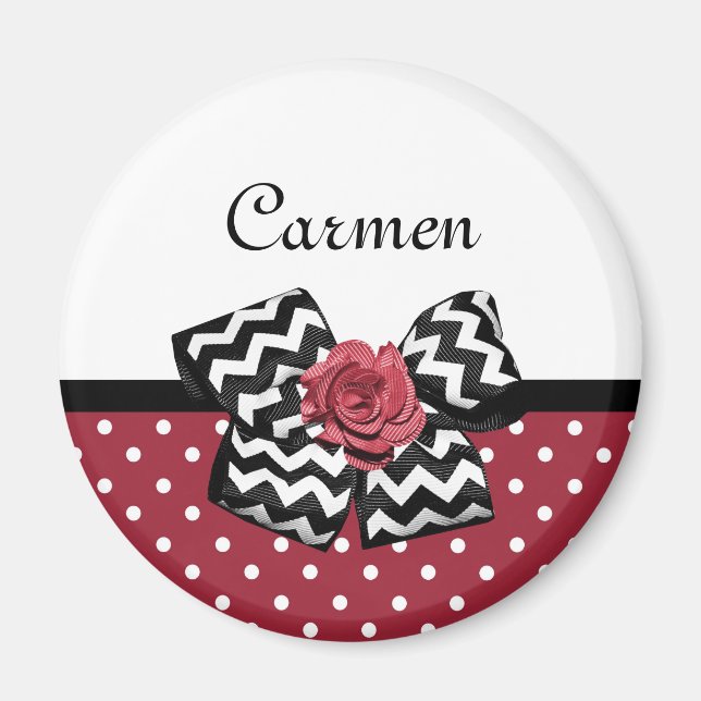 Red and White Polka dots Cute Ro Chevron Bow Magnet (Framsidan)