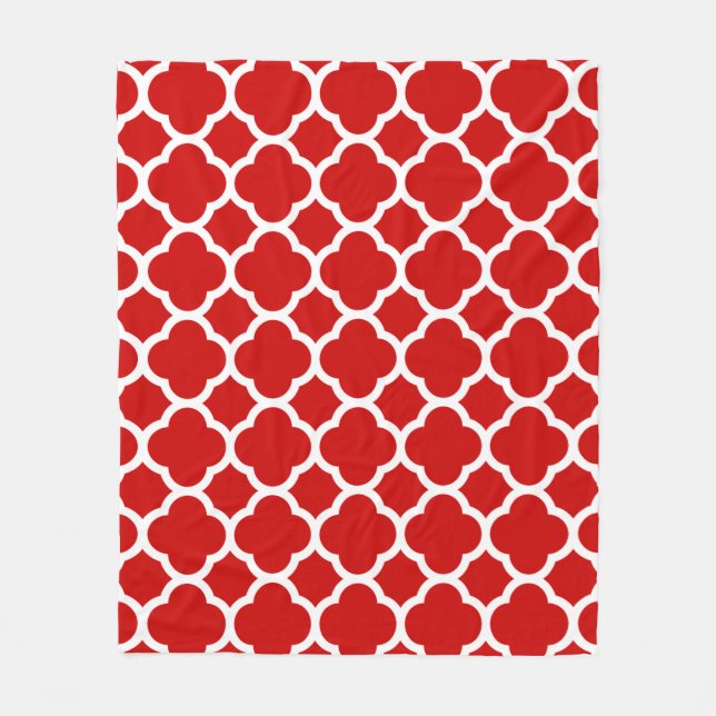 Red and White Quatrefoil Mönster Fleecefilt (Framsidan)