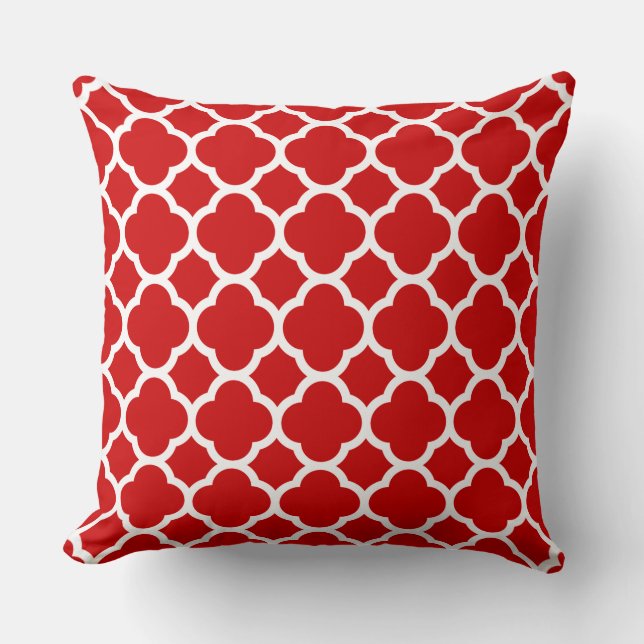 Red and White Quatrefoil Mönster Kudde (Framsida)