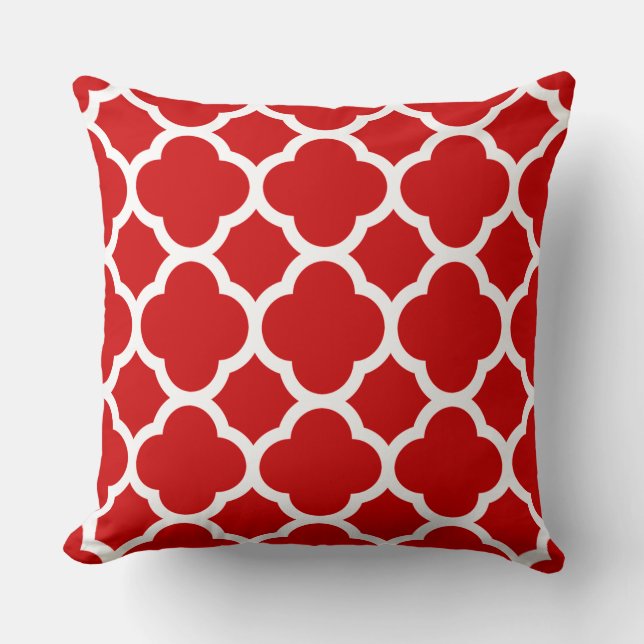 Red and White Quatrefoil Mönster Kudde (Framsida)
