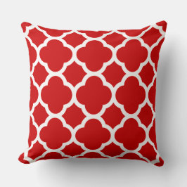 Red and White Quatrefoil Mönster Kudde