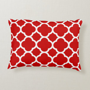 Red and White Quatrefoil Mönster Prydnadskudde