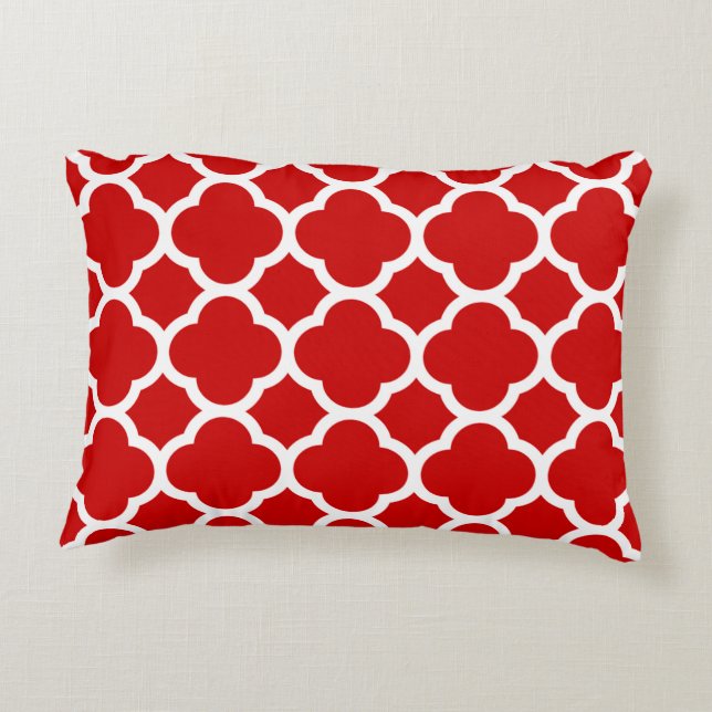 Red and White Quatrefoil Mönster Prydnadskudde (Baksidan)