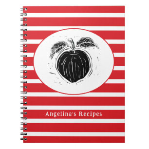 Red and White Rand Apple Fruit Woodcut Personal Anteckningsbok