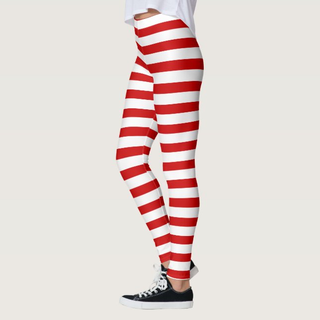 Red and White Rand Cute God Jul Elf Helgdag Leggings (Vänster)